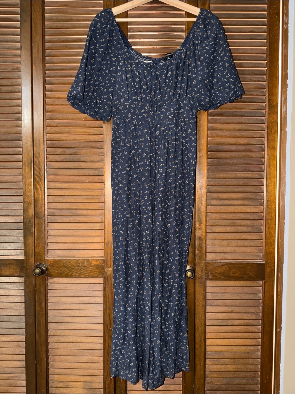 Madewell Navy Floral Puff-Sleeve Maxi Dress